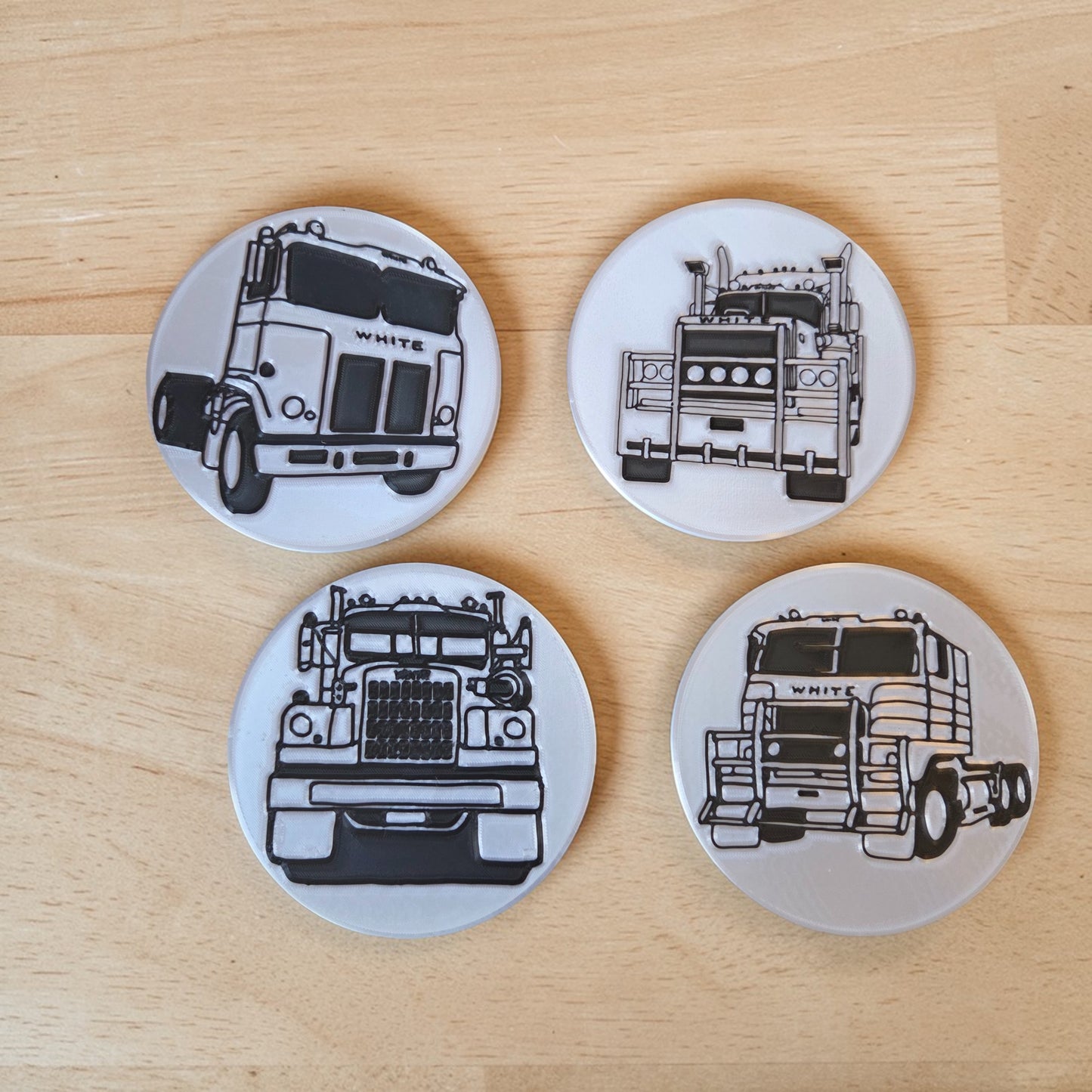 White Trucks Coasters Black and White - Set of 4