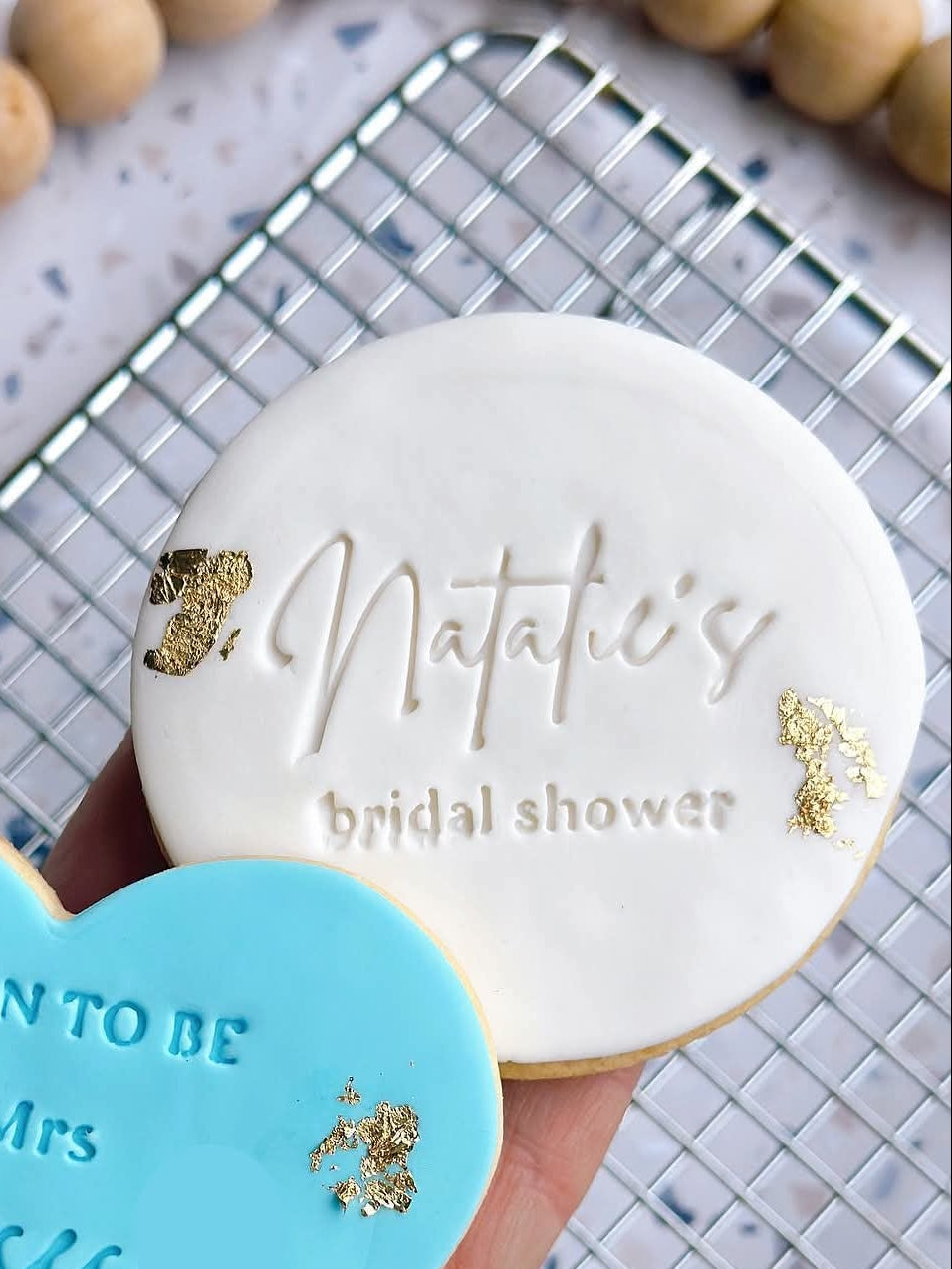Personalised Round Bridal Shower Cookie Cutter & Stamp Set | Custom Name Script