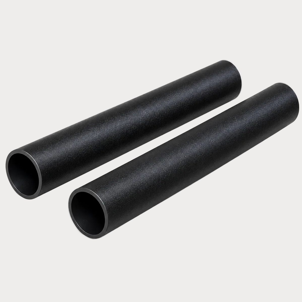 Two black textured cylindrical tubes, likely handlebar grips or protective bars, shown on a clean white background.