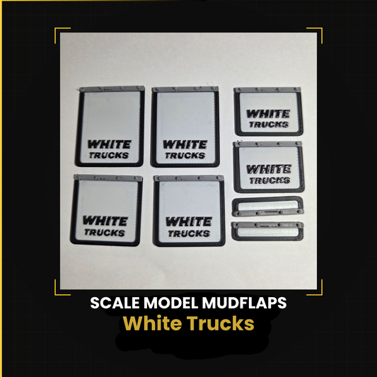 Model Truck White Trucks Mud Flaps — 8 Piece Set (Black logo)