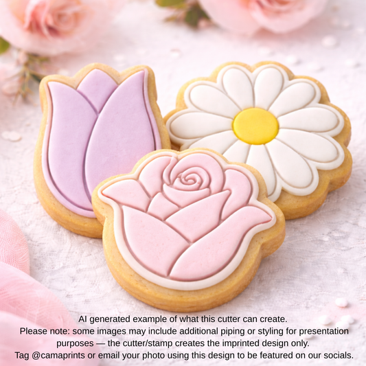 Floral Bouquet Cookie Cutter & Embosser Set - Rose Tulip and Daisy