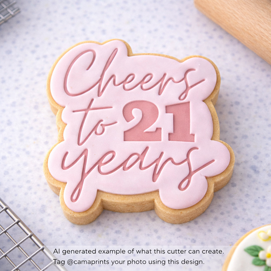 21st Birthday Cookie Cutter & Stamp Set | Cheers to 21 Years Design