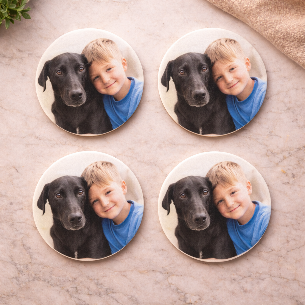 Custom Photo Coaster Set – Personalised UV Printed (Set of 4)