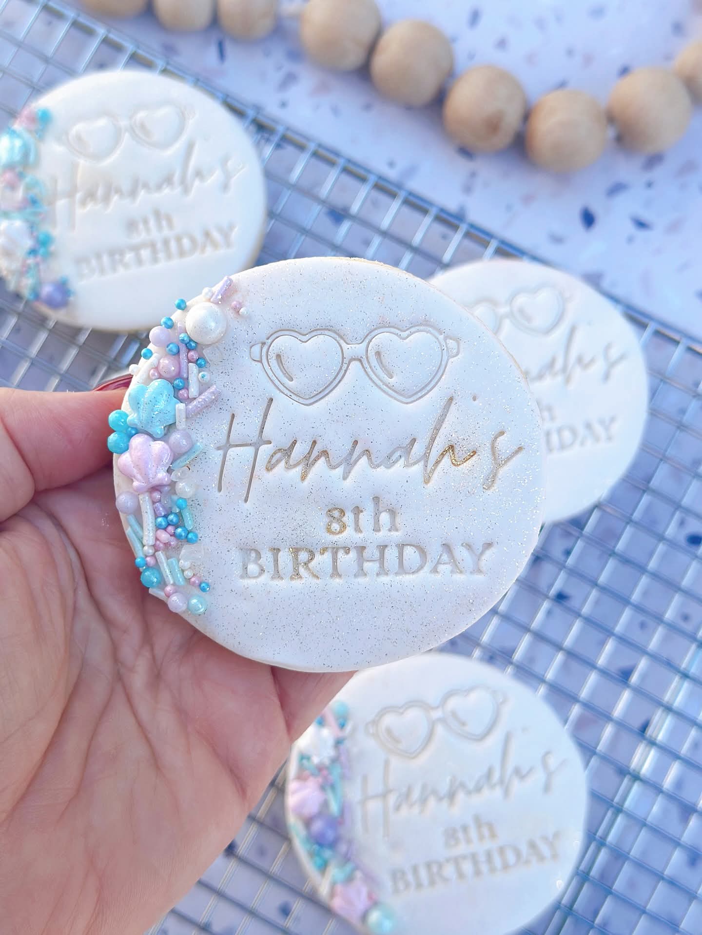 Personalised Name Cookie Cutter & Stamp Set | Heart Glasses Design