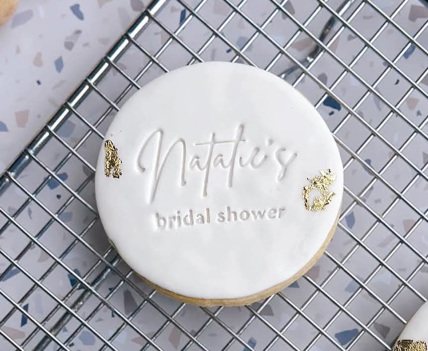 Personalised Round Bridal Shower Cookie Cutter & Stamp Set | Custom Name Script