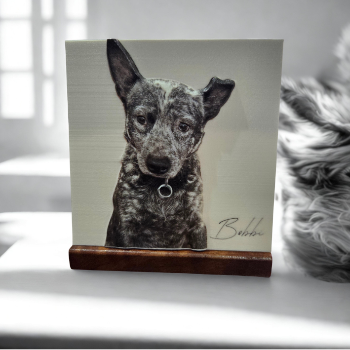 Custom 3D Photo Tile on Wood Stand